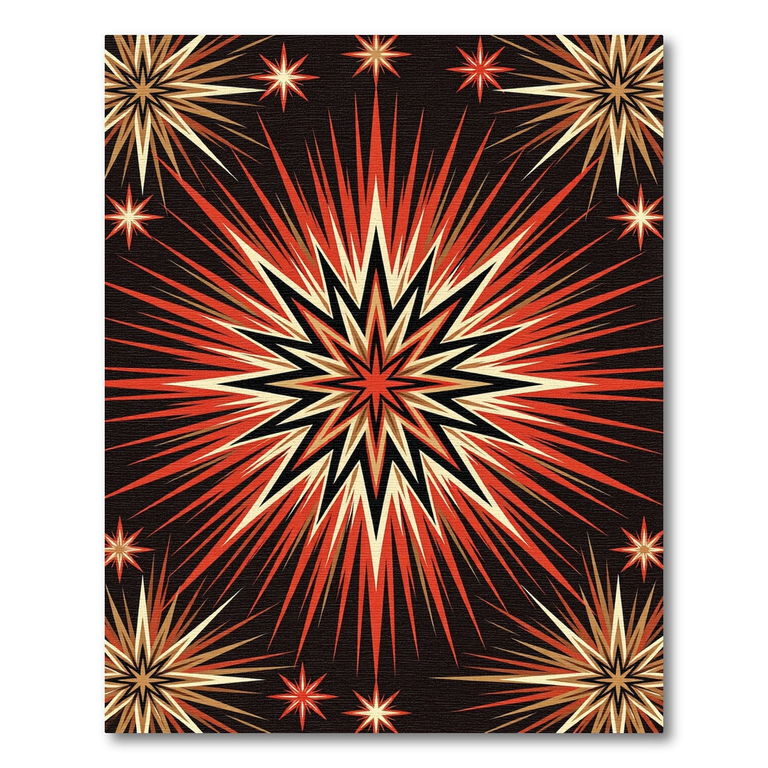 Vibrant Red Celestial Burst Art Rug
