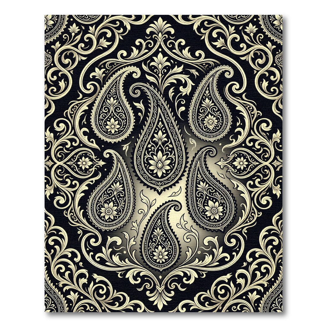 Black and Gold Paisley Floral Swirl Rug