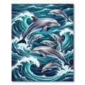Leaping Dolphins in Deep Blue Waves Rug