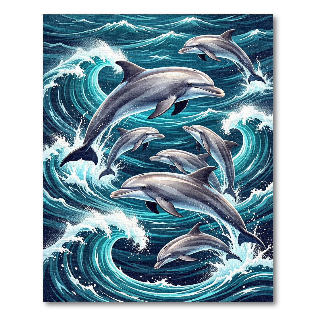 Leaping Dolphins in Deep Blue Waves Rug