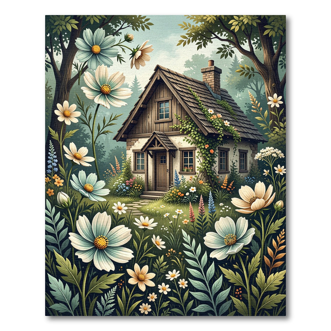 Whimsical Woodland Cottage Floral Meadow Rug