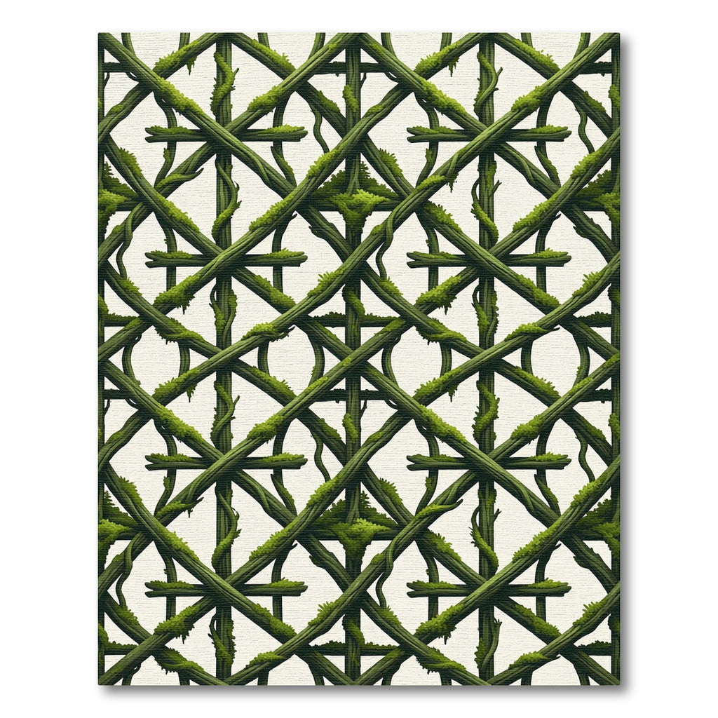 Mossy Botanical Lattice Vine Trellis Rug