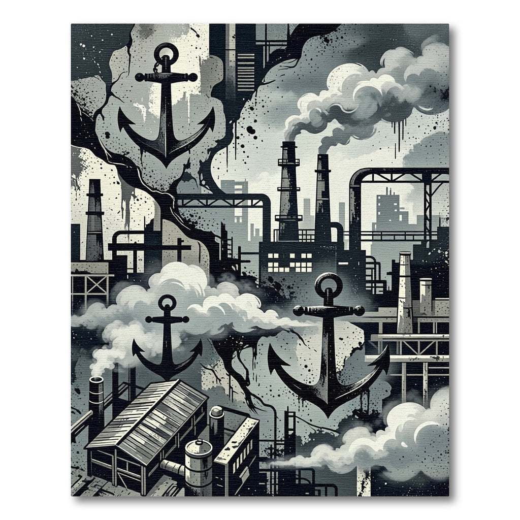 Industrial Monochrome Anchor Urban Smoke Rug
