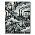 Industrial Monochrome Anchor Urban Smoke Rug