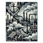Industrial Monochrome Anchor Urban Smoke Rug