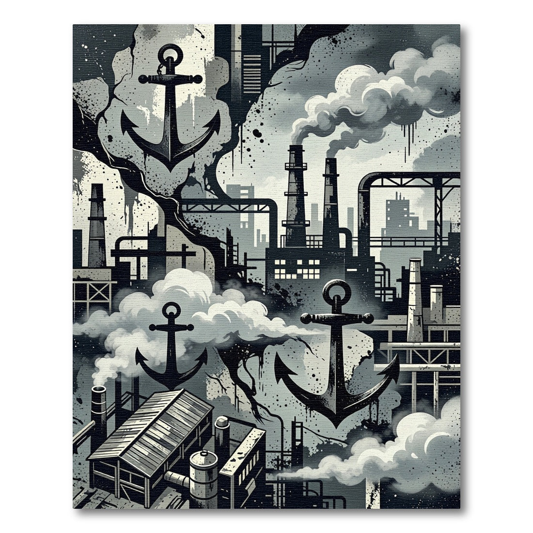 Industrial Monochrome Anchor Urban Smoke Rug