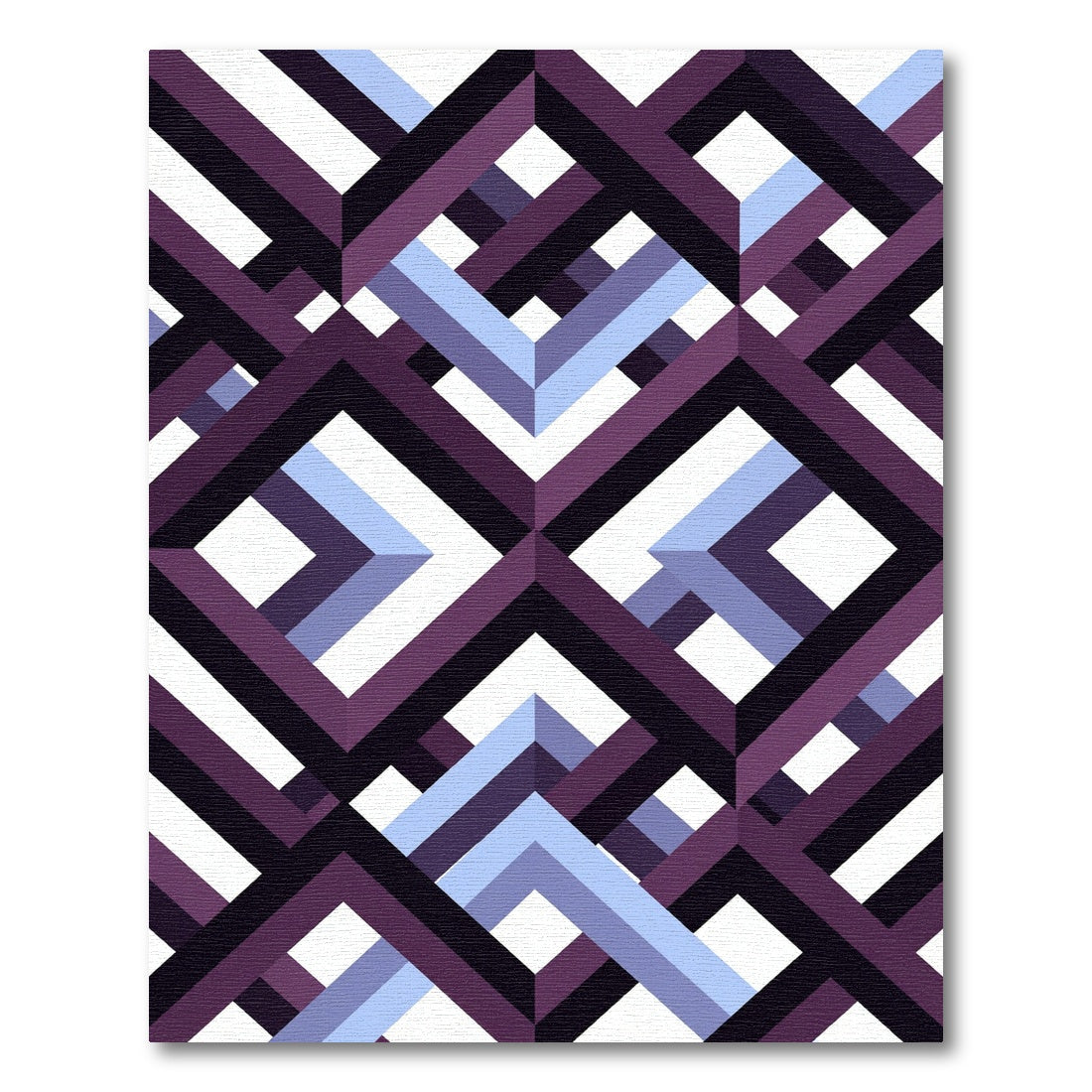 Geometric Violet and Blue Interlocking Squares Rug