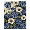 Elegant Navy and Cream Floral Anemone Rug