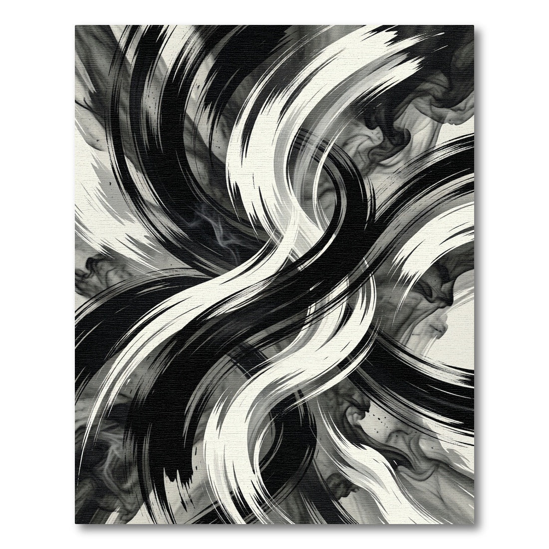 Bold Black White Swirling Strokes Rug