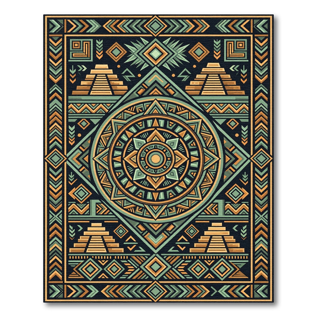 Aztec Golden Pyramid Geometric Medallion Rug