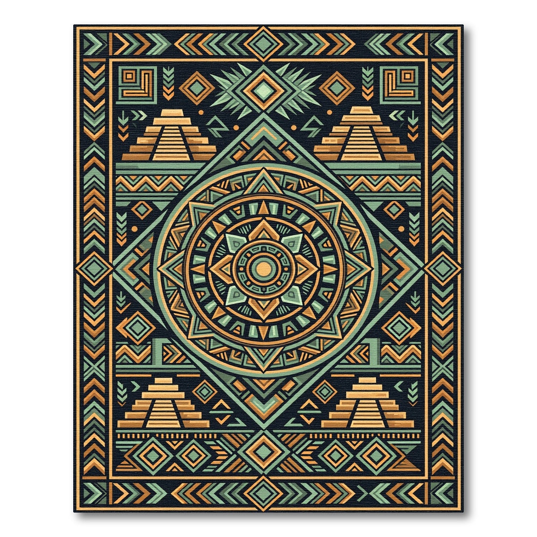 Aztec Golden Pyramid Geometric Medallion Rug