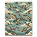 Teal Soaring Pterodactyl Cloud Sky Art Rug