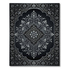 Ornate Silver Floral Damask Medallion Rug