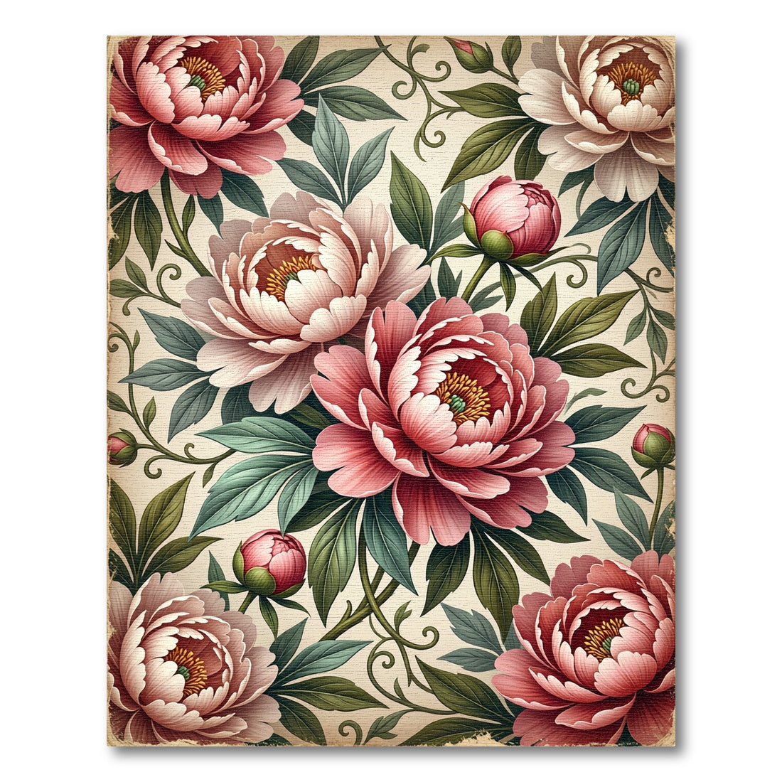 Vintage Pink Peony Botanical Garden Rug
