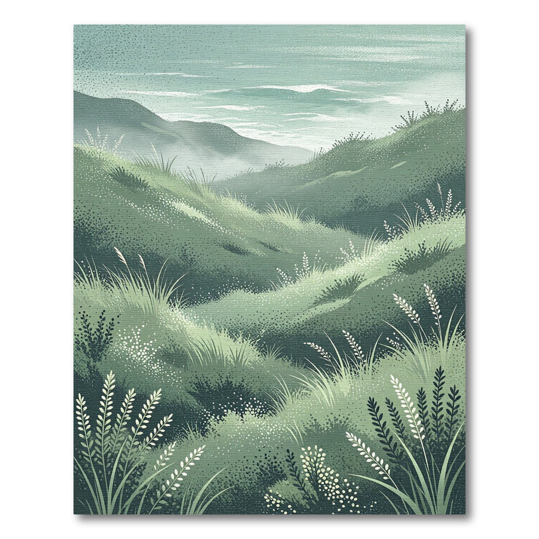 Misty Green Hillside Meadow Rug