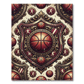Ornate Basketball Emblem Crest Burgundy Gold Rug