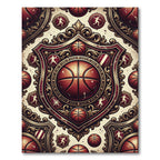 Ornate Basketball Emblem Crest Burgundy Gold Rug