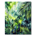Green Drips Tropical Leaves Watercolor Rug