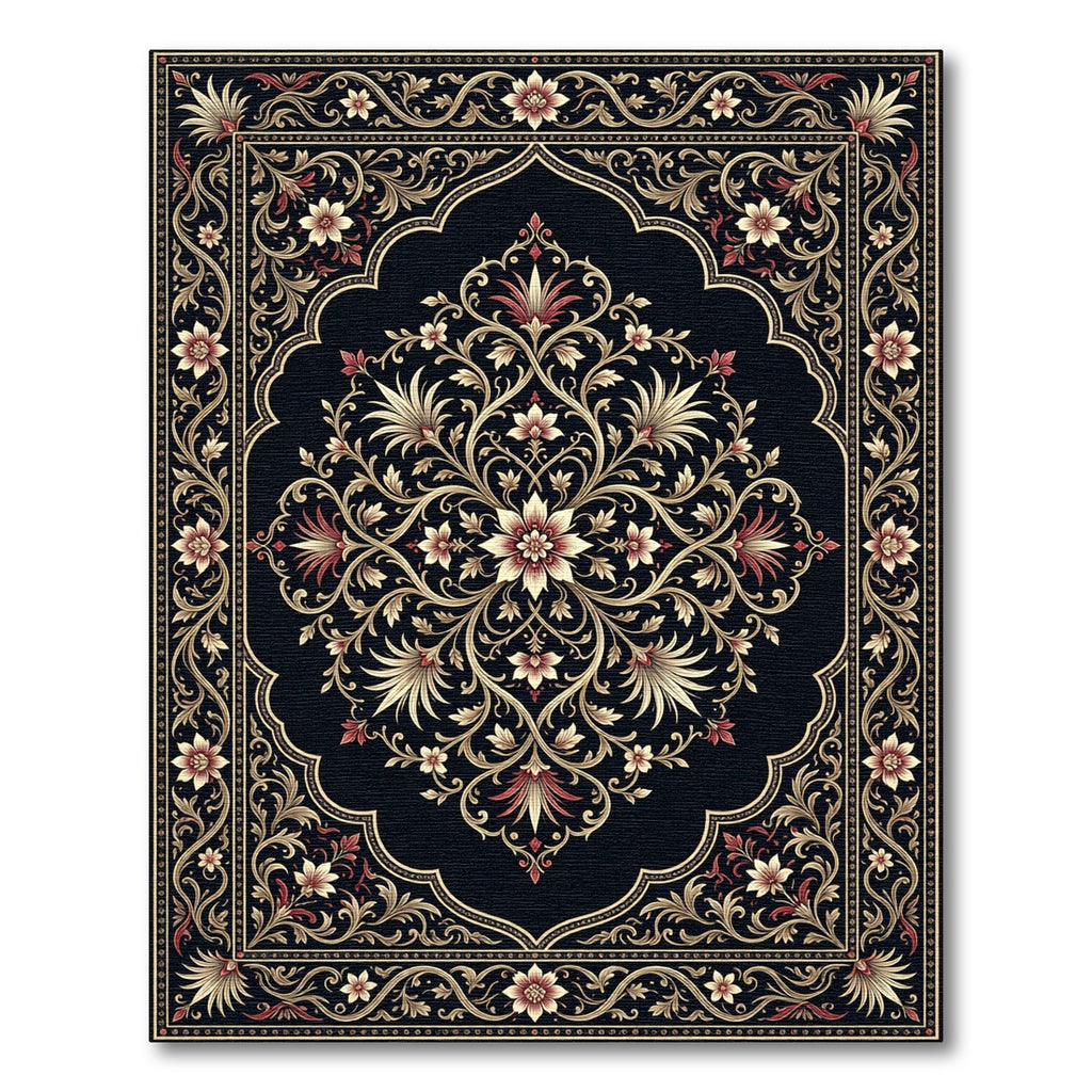 Ornate Floral Medallion Red Gold Rug