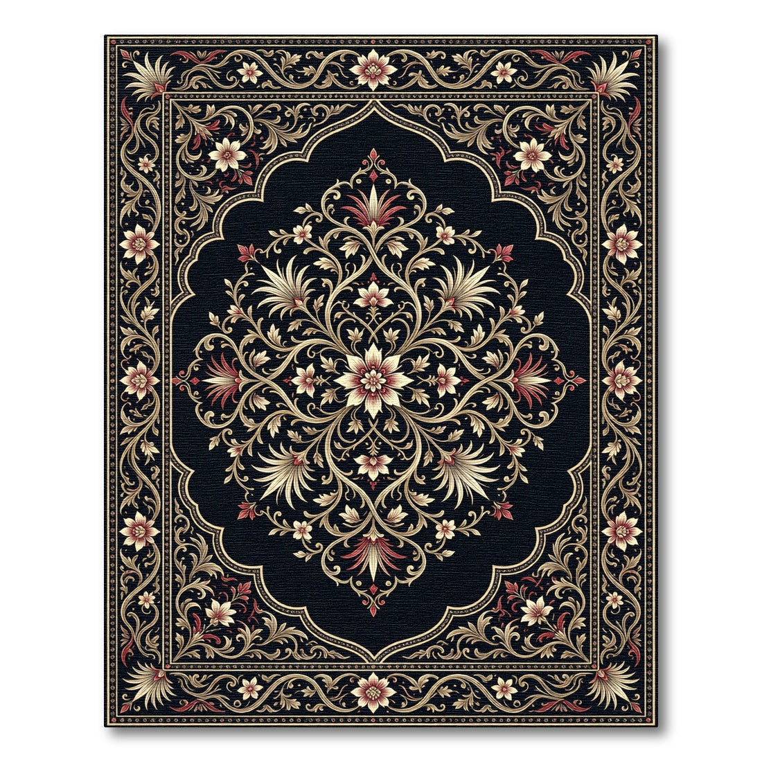 Ornate Floral Medallion Red Gold Rug