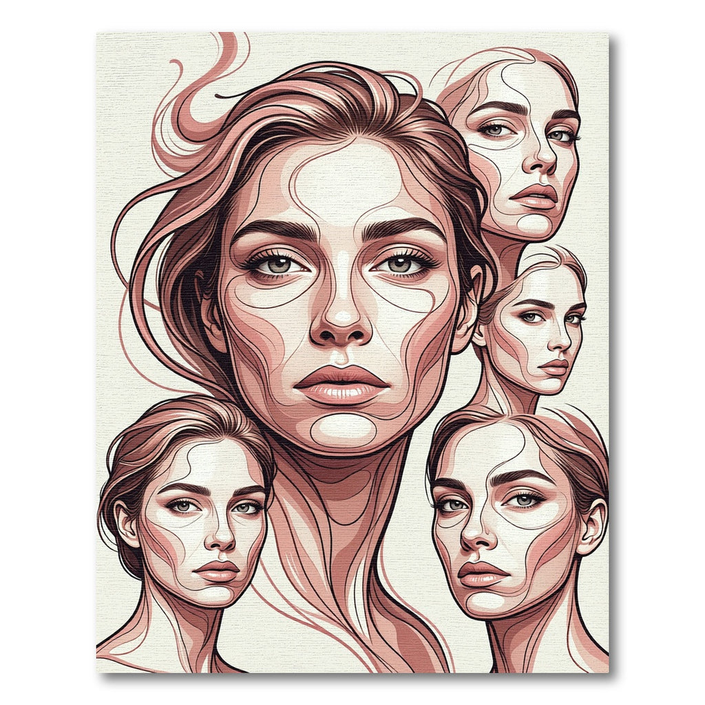 Blush Pink Multiple Portraits Contour Art Rug