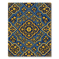 Deep Blue Golden Floral Geometric Arrangement Rug