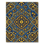 Deep Blue Golden Floral Geometric Arrangement Rug