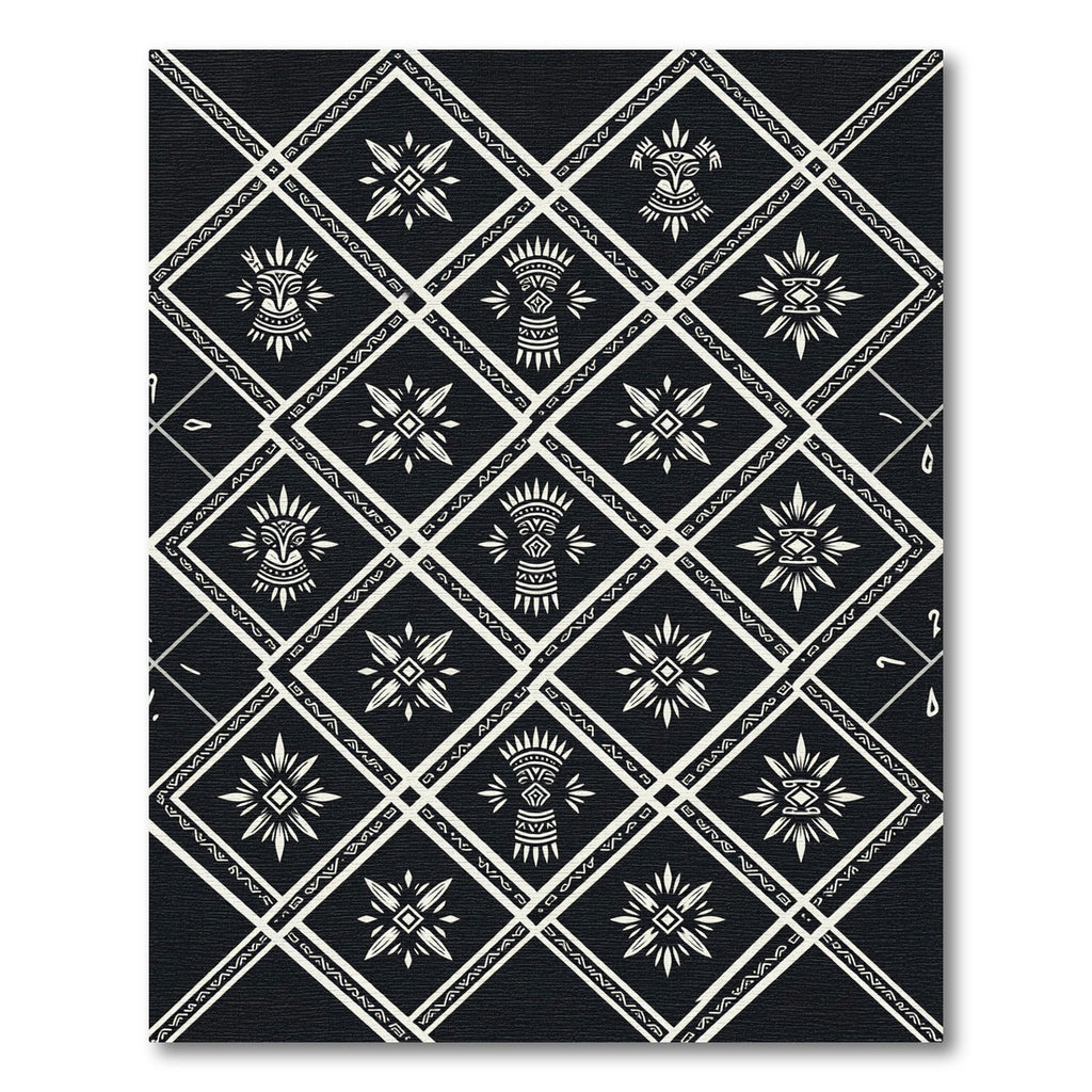 Monochromatic Tribal Diamond Geometric Black Ivory Rug
