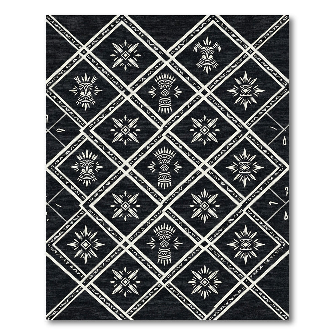 Monochromatic Tribal Diamond Geometric Black Ivory Rug