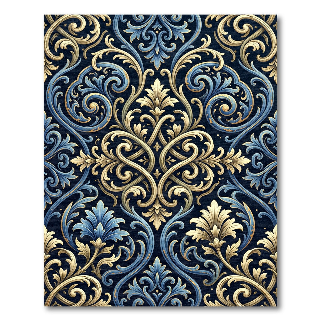Regal Blue Gold Damask Ornate Rug