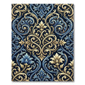 Regal Blue Gold Damask Ornate Rug