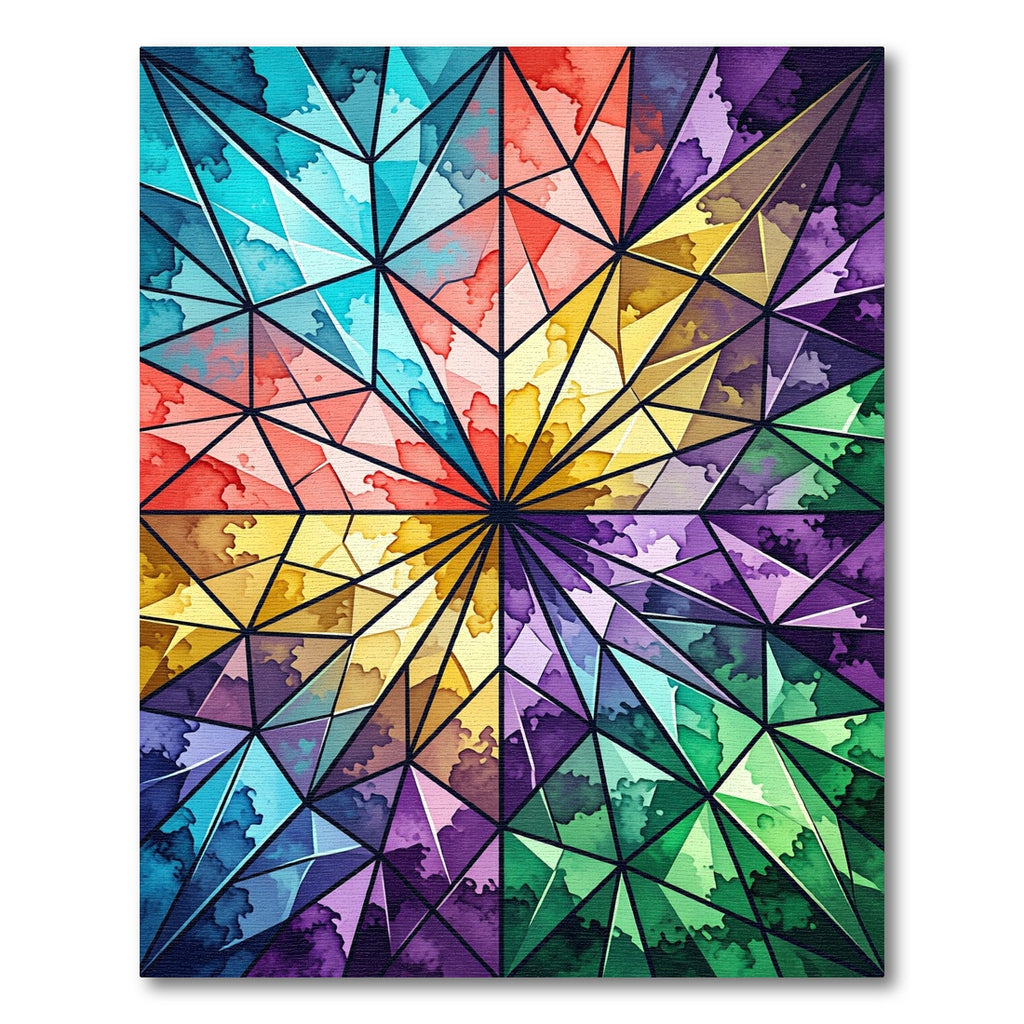 Vibrant Geometric Kaleidoscope Stained Glass Radiance Rug