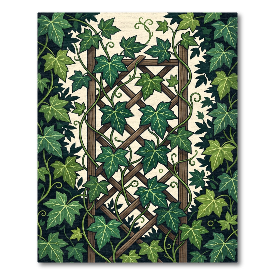 Lush Green Climbing Ivy Trellis Rug