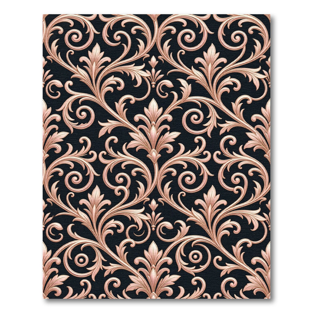 Rose Gold Nouveau Scrollwork Black Rug