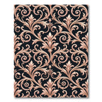 Rose Gold Nouveau Scrollwork Black Rug