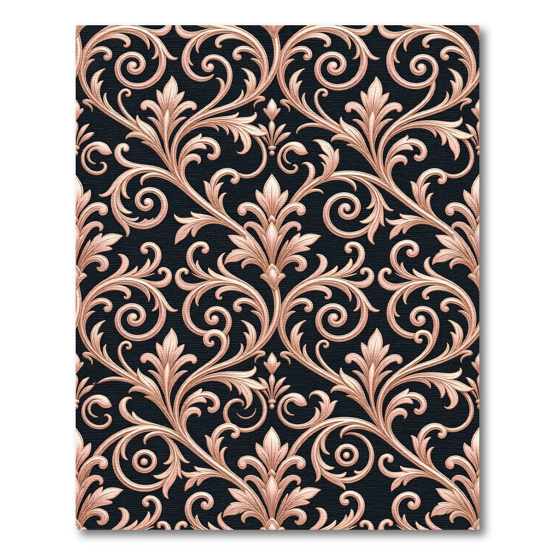 Rose Gold Nouveau Scrollwork Black Rug