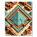 Terracotta Tribal Geometric Aztec Pyramid Rug