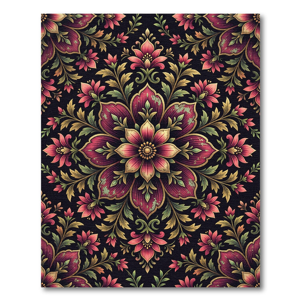 Vintage Crimson Floral Medallion Rug
