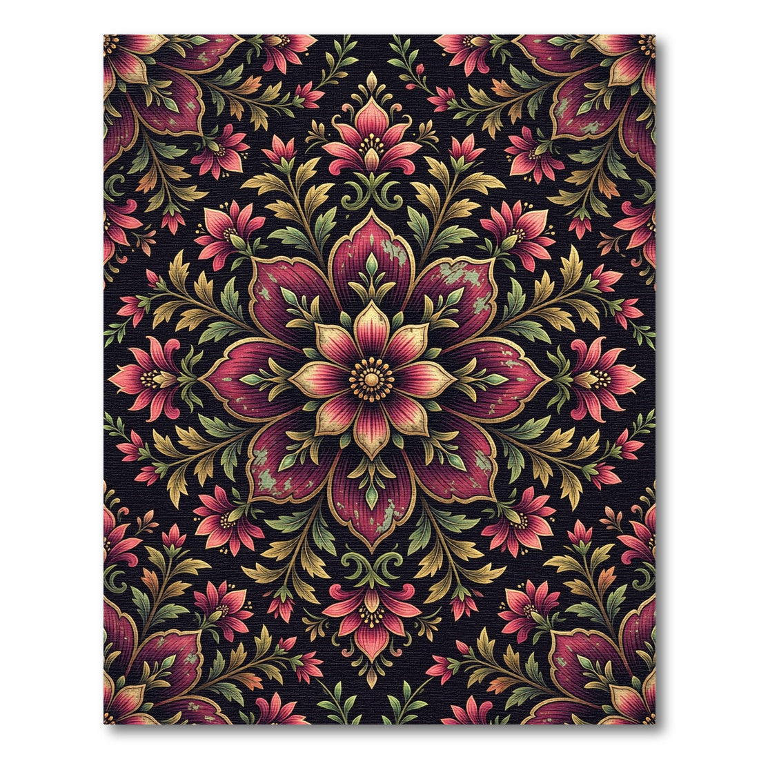 Vintage Crimson Floral Medallion Rug