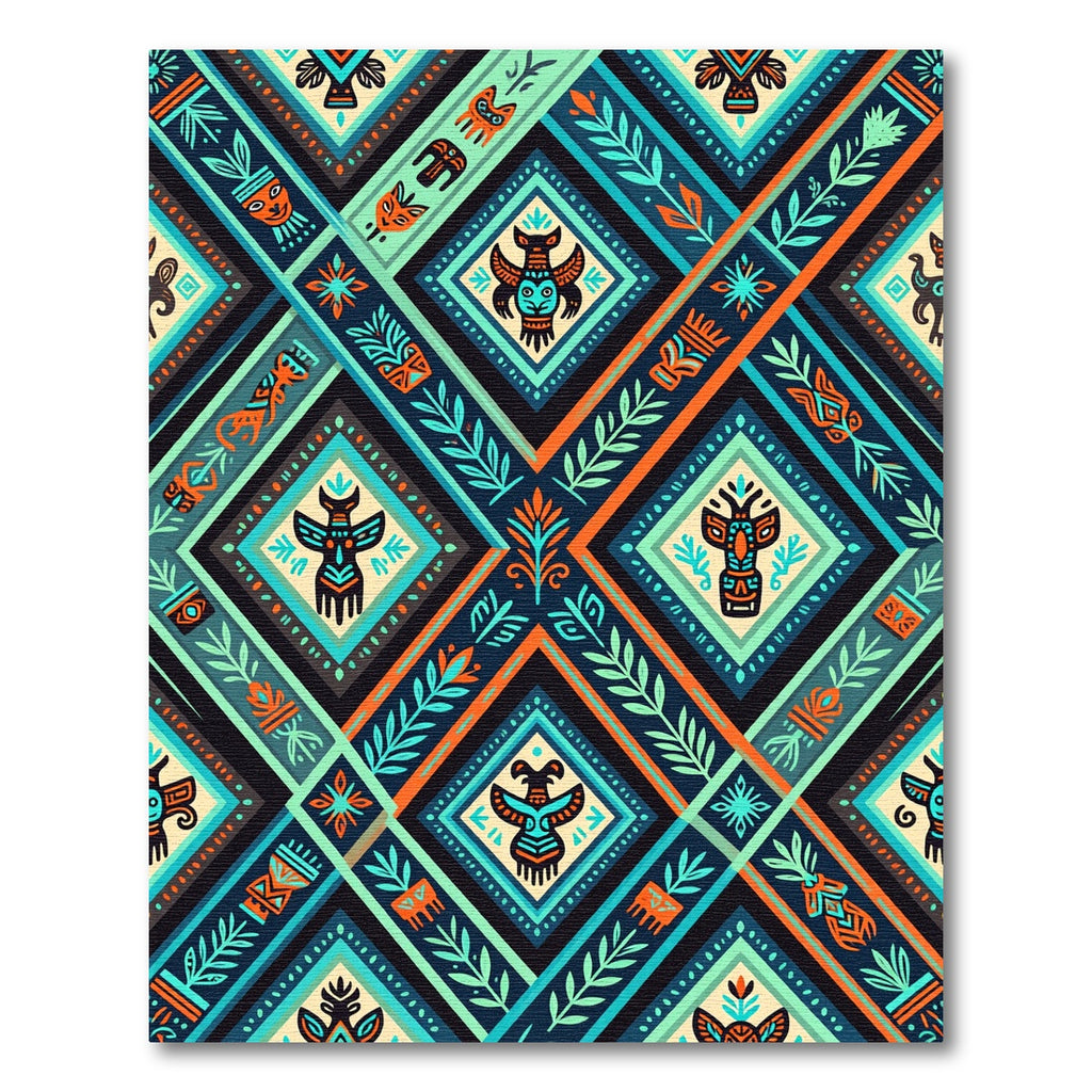 Vibrant Tribal Teal Orange Diamond Geometric Rug