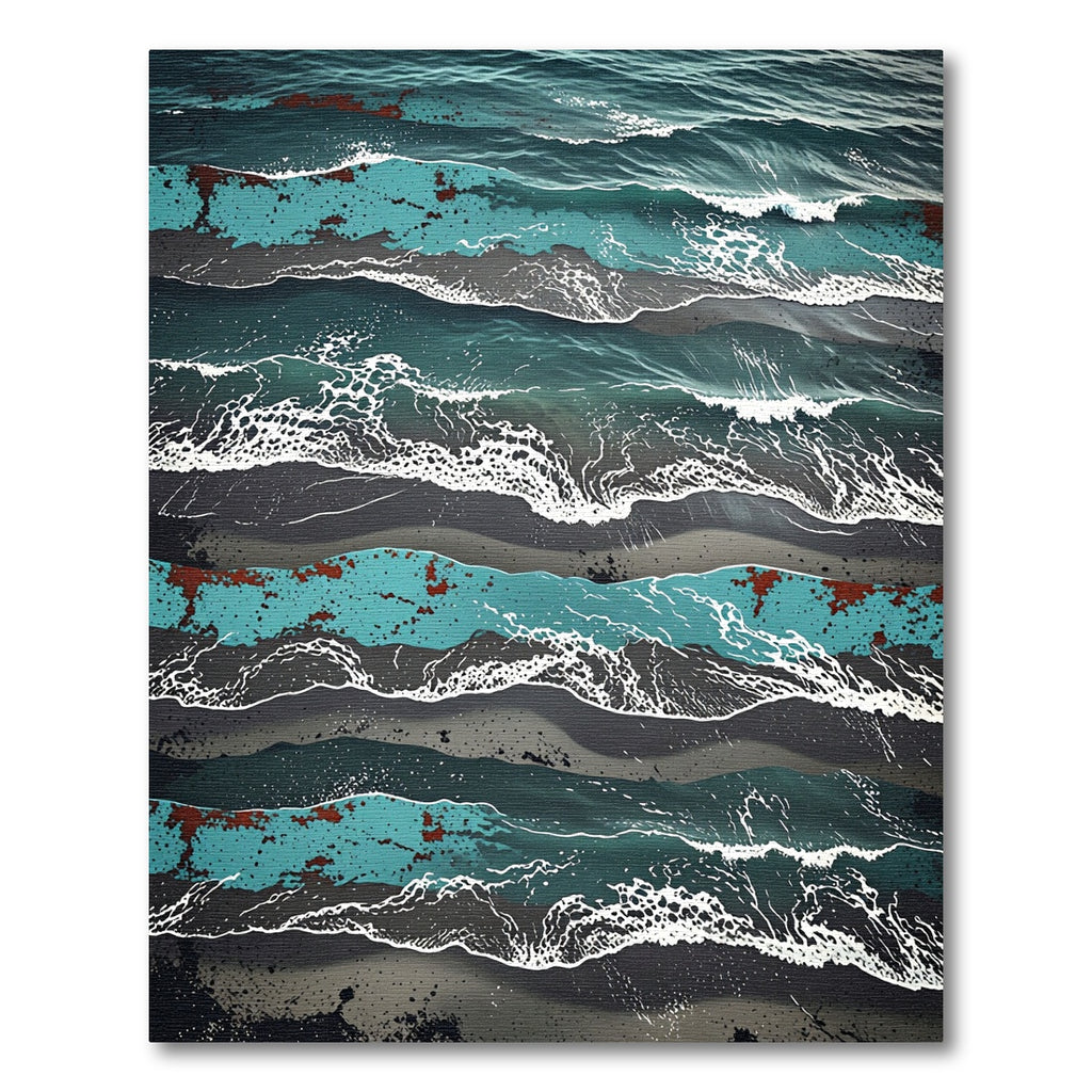 Deep Turquoise Wave Textured Landscape Rug