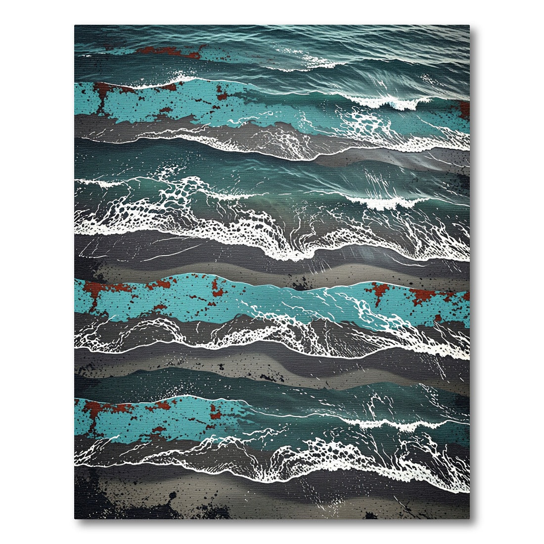 Deep Turquoise Wave Textured Landscape Rug