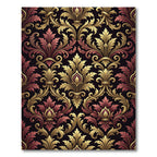 Ornate Damask Gold and Burgundy Foliage Rug