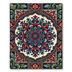 Vivid Crimson Blue Floral Mandala Art Rug
