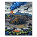 Volcanic Dinosaur Landscape Mountain Art Rug