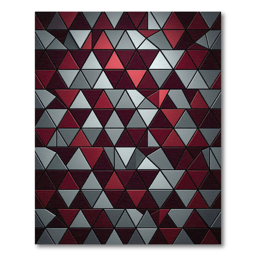 Deep Red Gray Geometric Triangles Rug