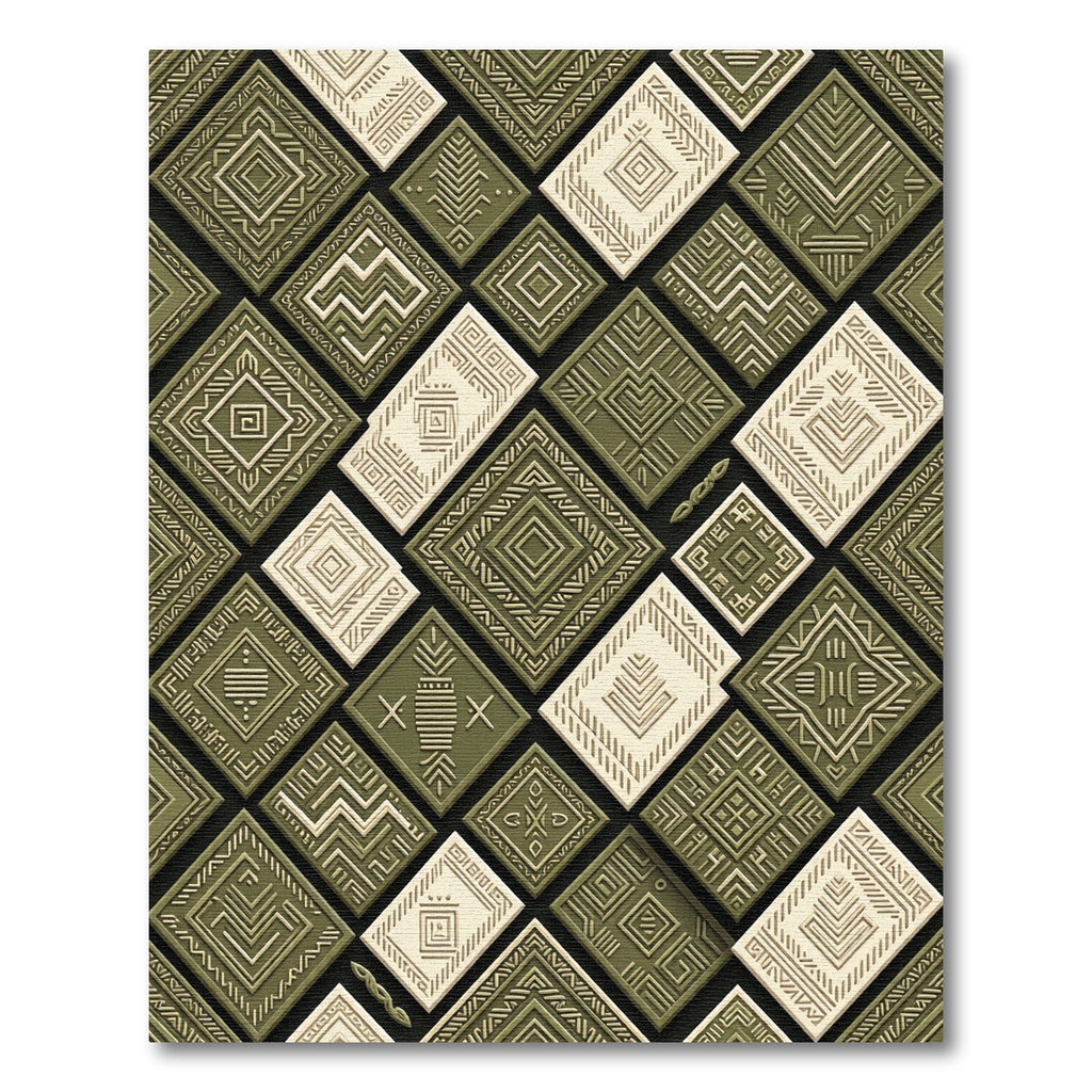 Olive Green Textured Diamond Mosaic Rug