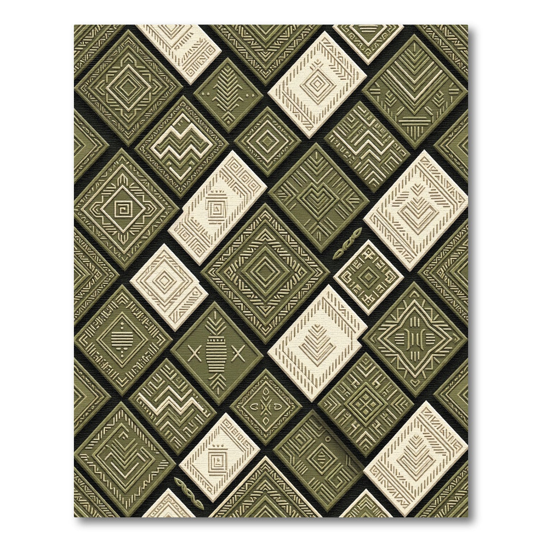 Olive Green Textured Diamond Mosaic Rug