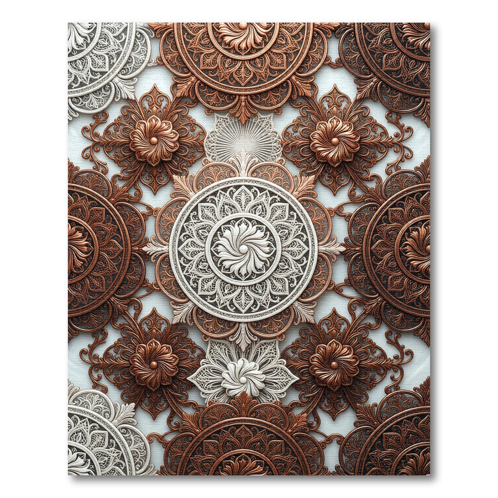 Ornate Copper White Floral Medallion Rug