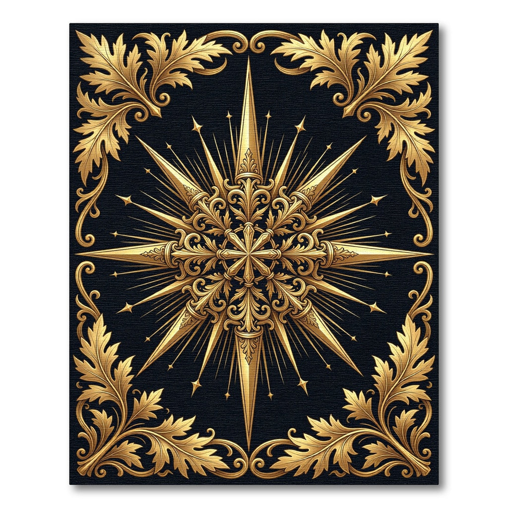 Ornate Golden Compass Star Medallion Rug